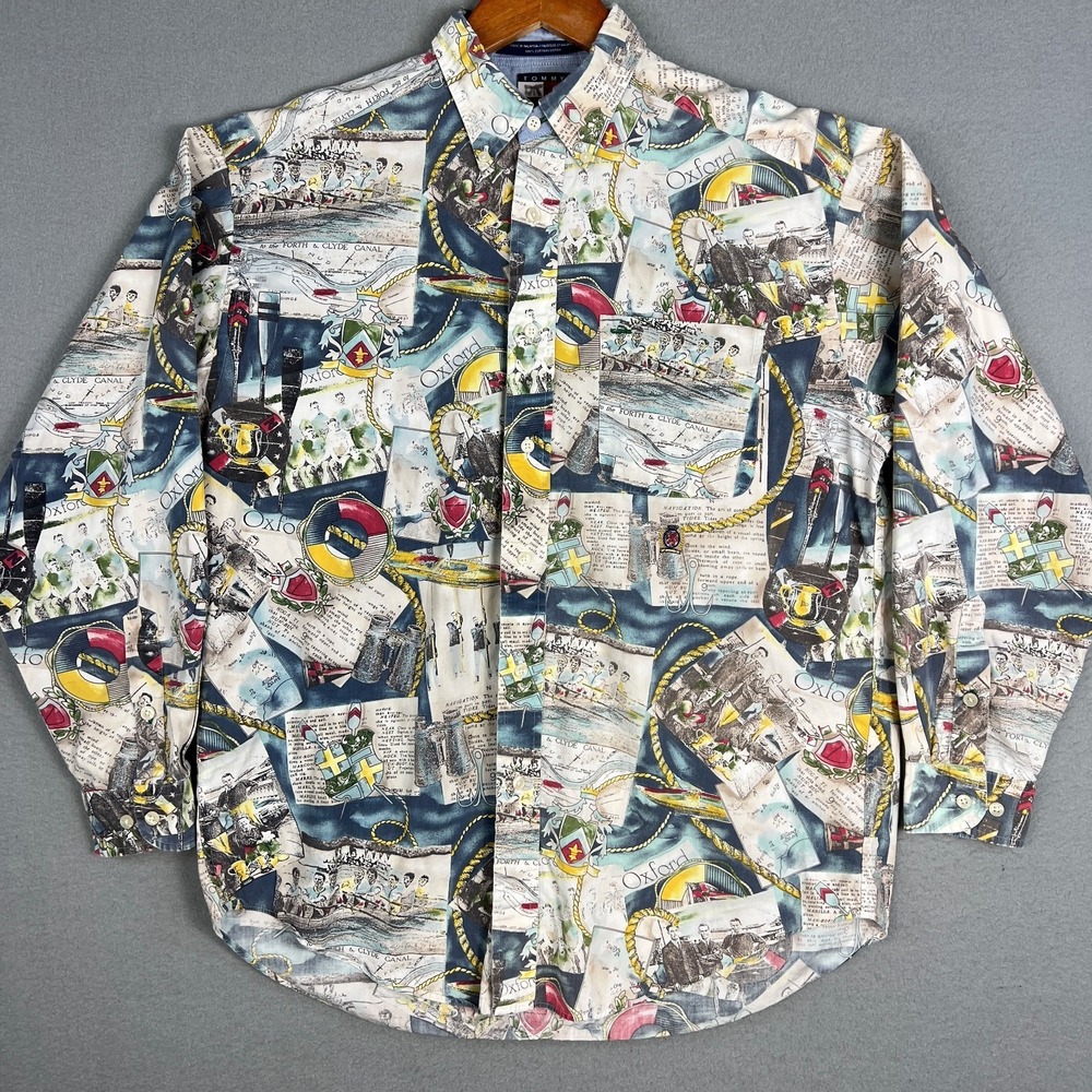 VTG Tommy Hilfiger AOP Shirt Mens Small Rowing Crew Oxford Button Down 90s